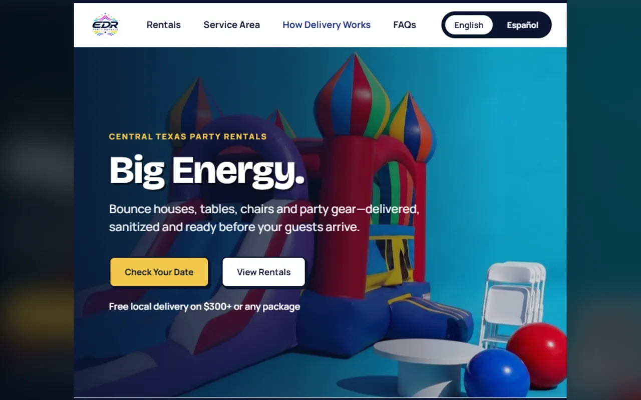 Screenshot of EDR Party Rentals