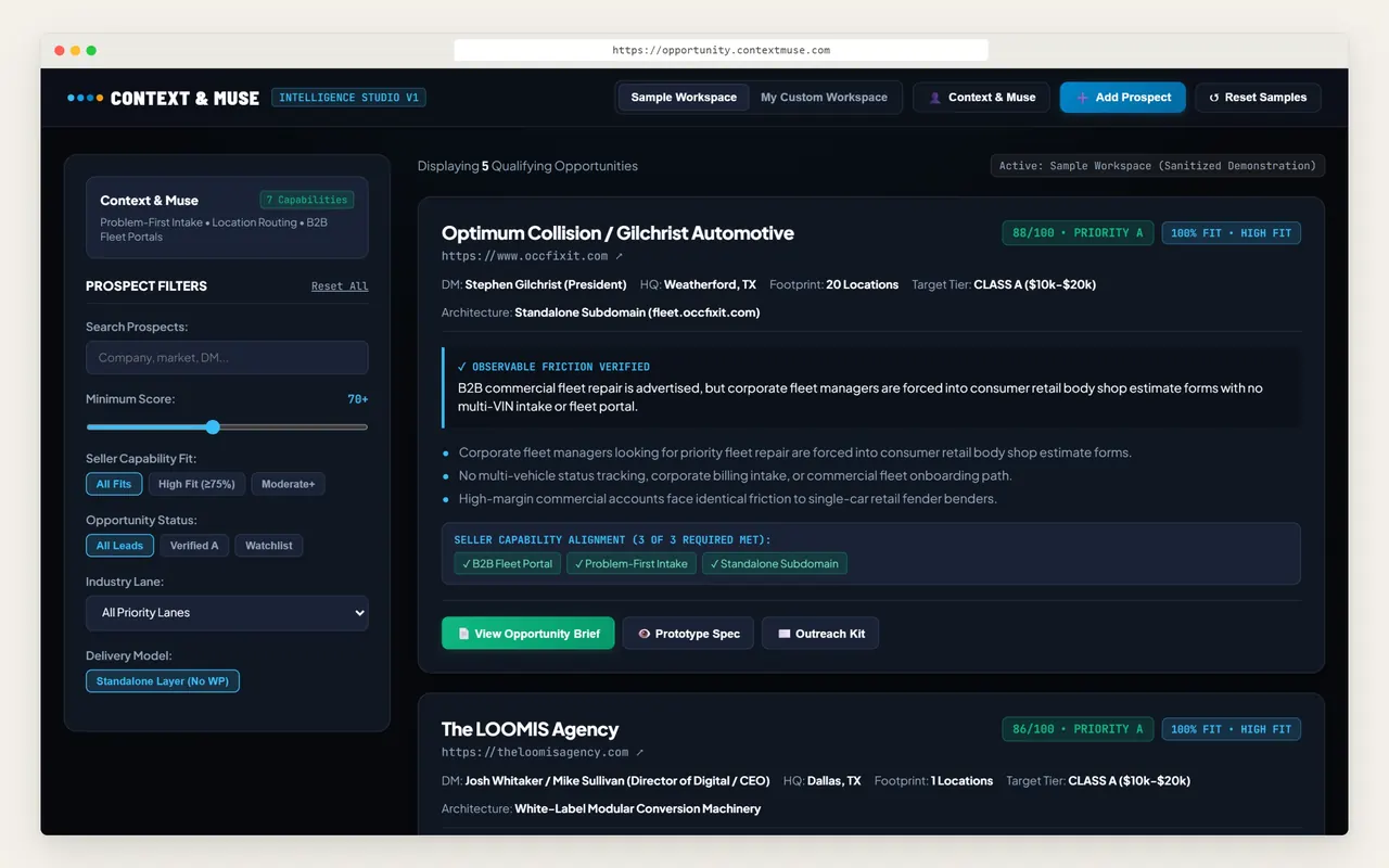 Screenshot of Client Opportunity Engine